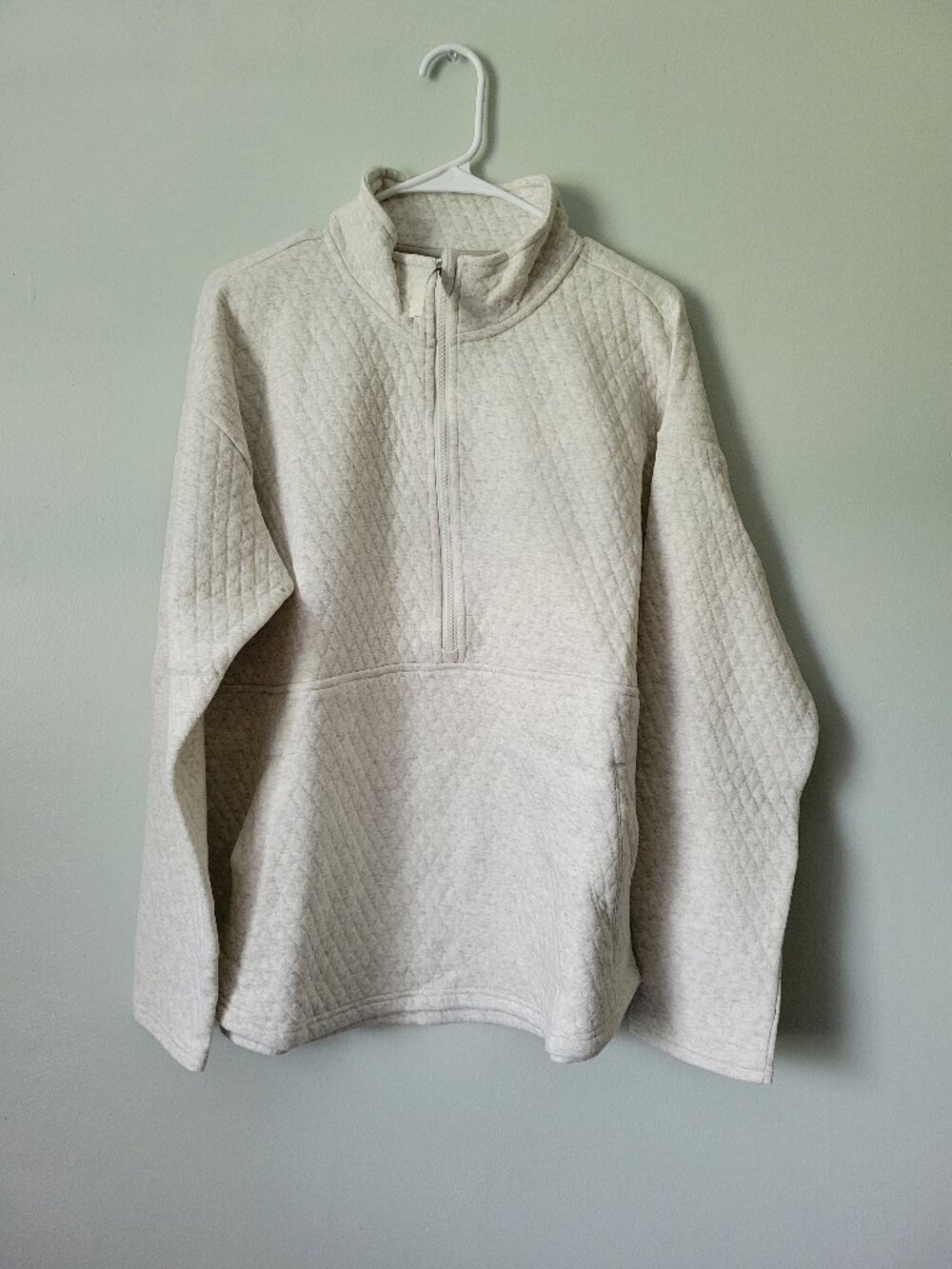 Eddie Bauer Pale Grey Sweater Women's Quilted 1/2 Zip Heathered Pullover NWT